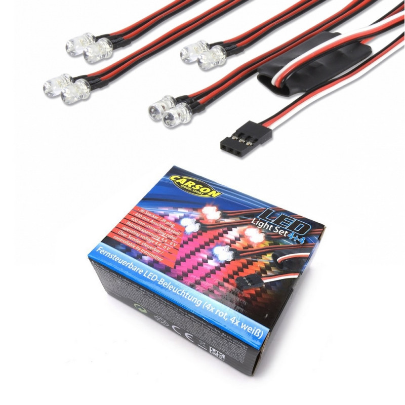 Kit d'éclairage LED 4 rouge + 4 blanc + télécommande - 1/10 - CARSON 500906240