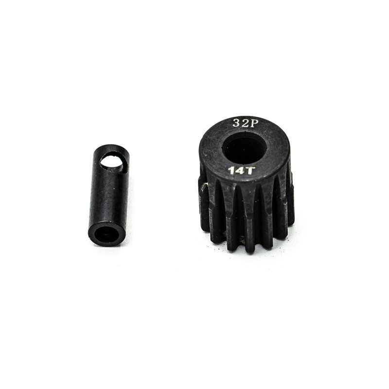 Pignon moteur 32DP Ø5mm + adaptateur 3.17mm 14 dents en acier - 1/10 - KONECT KN-183214