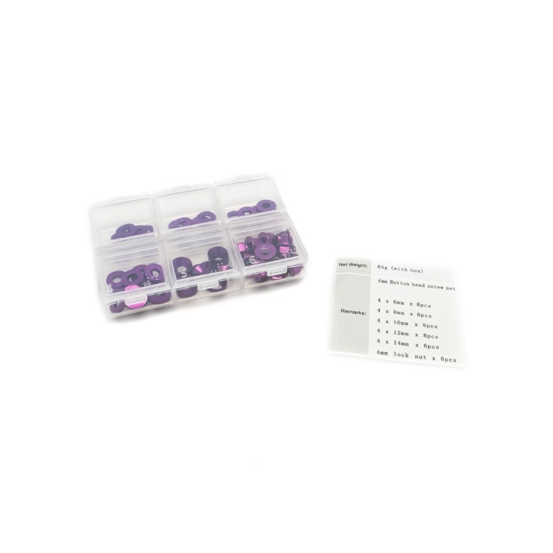 Set de 60 rondelles et écrous en Alu anodisé violet -  HOBBYTECH HT525010P