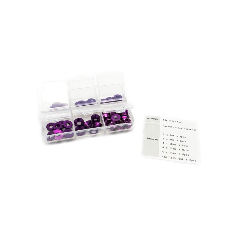Set de 60 rondelles et écrous en Alu anodisé violet -  HOBBYTECH HT525010P