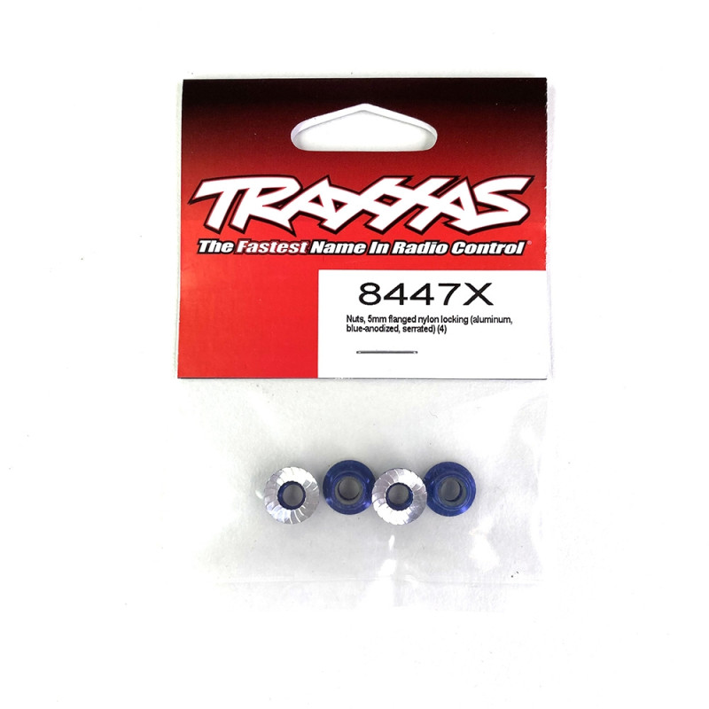 Ecrous à blocage, 5 mm, Bleus (x4) - TRAXXAS 8447X