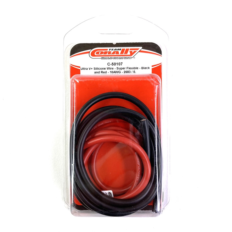 Fil Noir et Rouge Ultra V+ Silicone Super Flexible 10AWG 2x1m - CORALLY  50107