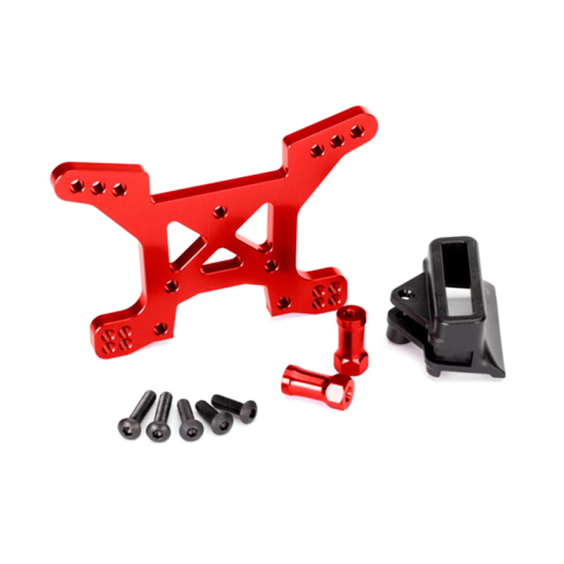 Support Amortisseurs Avant, Aluminium Rouge, Rustler 4X4 - TRAXXAS 6739R - 1/10