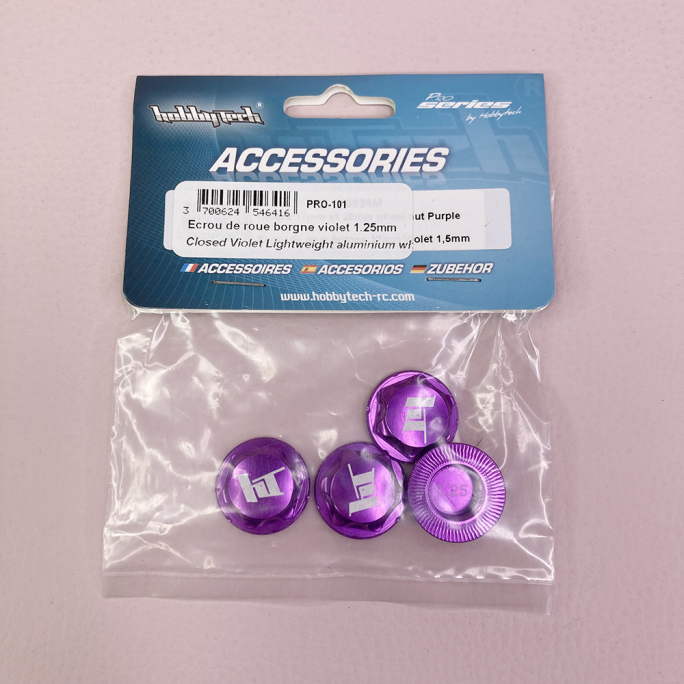 Ecrous de roues borgnes, Alu violet, 1.25 mm - HOBBYTECH PRO101