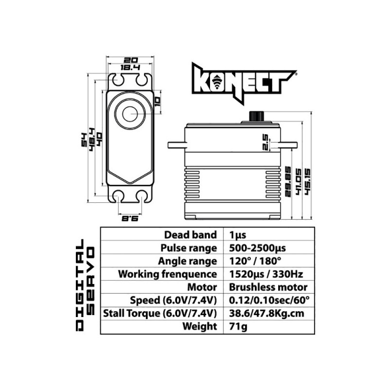 Servo 46kg 0.10s Digital - KONECT KN4610HVBL