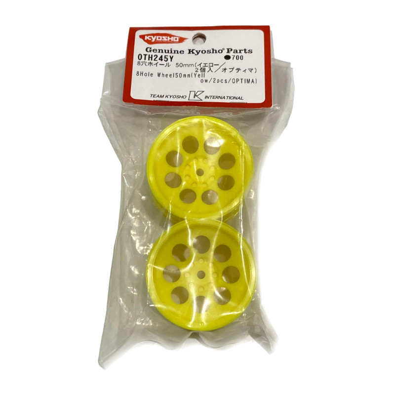 2 jantes 8 trous 50 mm jaune Optima - KYOSHO OTH245Y - 1/10