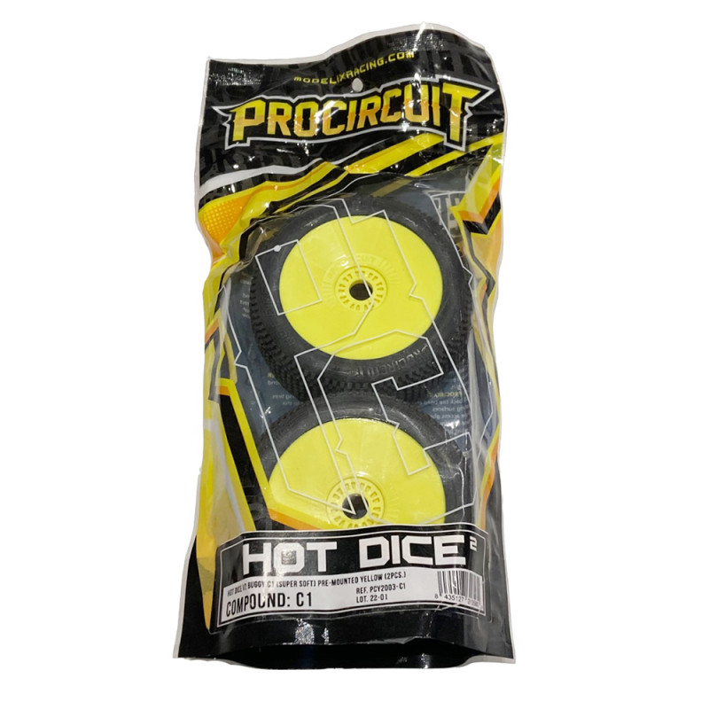 2 roues Hot Dice v2 C1 disque plein, super Soft pour Buggy, jaune - PROCIRCUIT PCY2003-C1 - 1/8