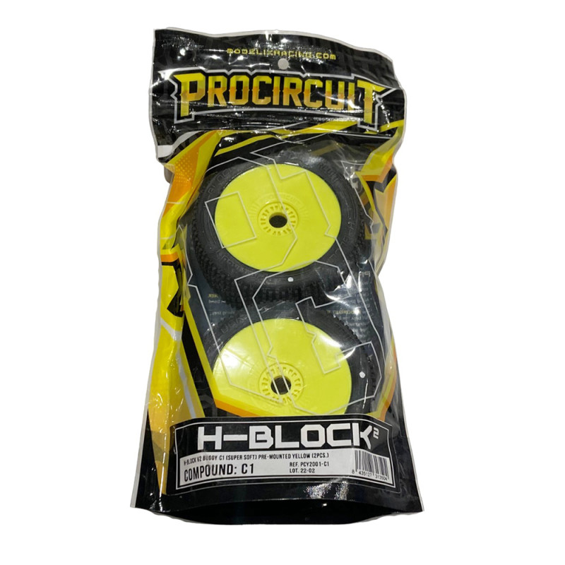 2 roues H-Block v2 C1 disque plein, super Soft pour Buggy, jaune - PROCIRCUIT PCY2001-C1 - 1/8