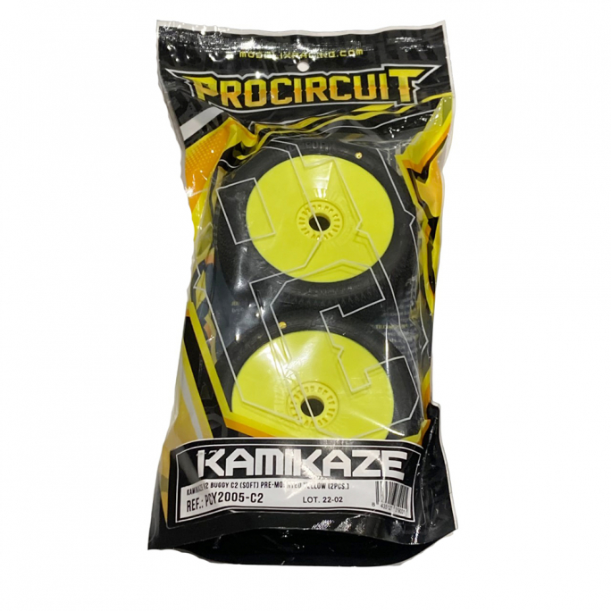2 roues Kamikaze v2 C2 disque plein, Soft pour Buggy, jaune - PROCIRCUIT PCY2005-C2 - 1/8