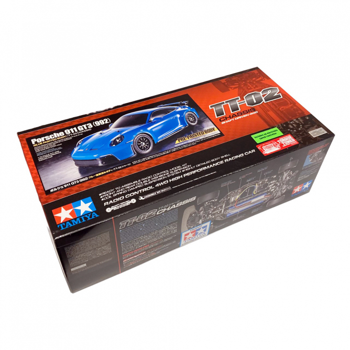 Porsche 911 GT3 (992) bleue, carrosserie peinte châssis TT-02 - TAMIYA 47496 - 1/10