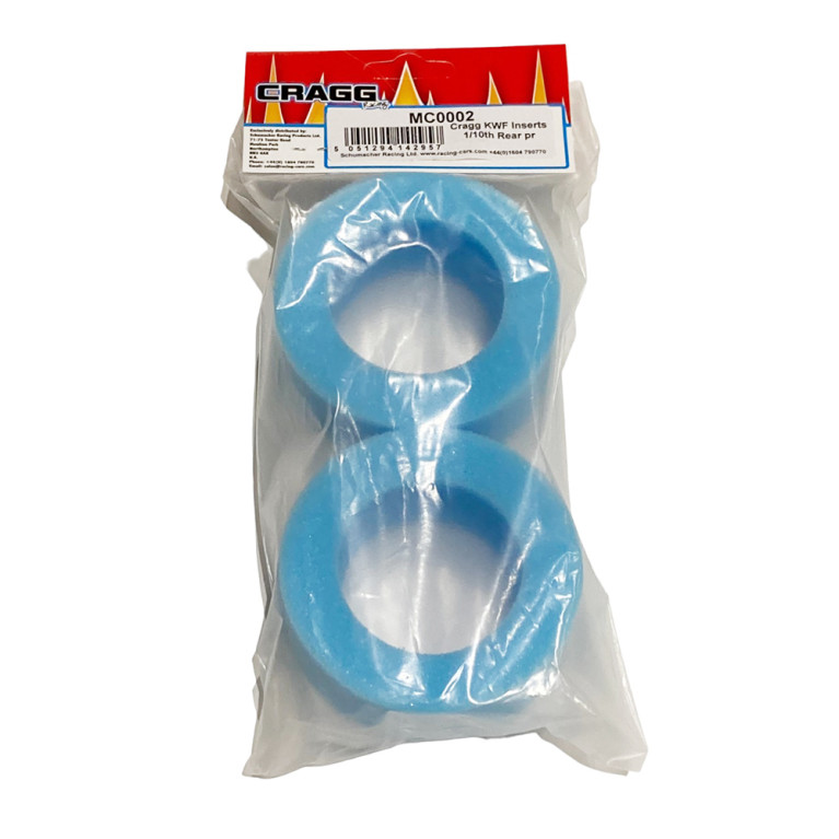 2 inserts de pneu arrière, 4WD, en mousse medium, bleu, KWF - CRAGG RACING MC0002 - 1/10