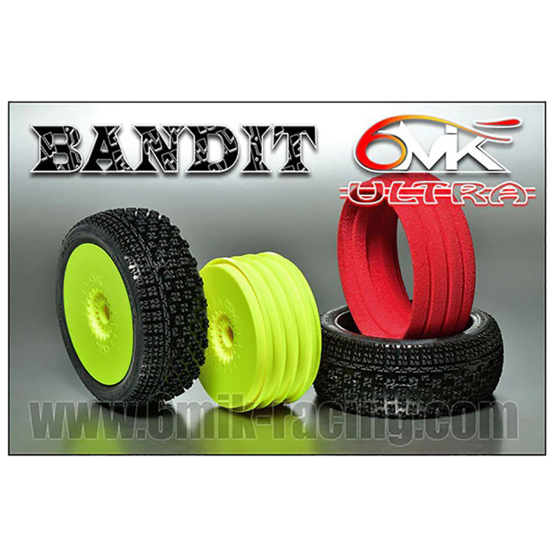 2 roues à monter Buggy, Bandit (gomme 15/25° et jantes jaunes) - 6MIK TKUY81525 - 1/8