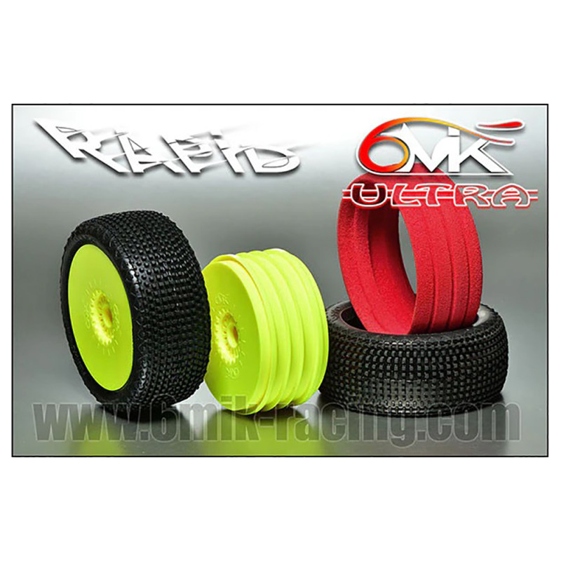 2 roues à monter Buggy, Rapid (gomme 0/18° et jantes jaunes) - 6MIK TKUY100018 - 1/8