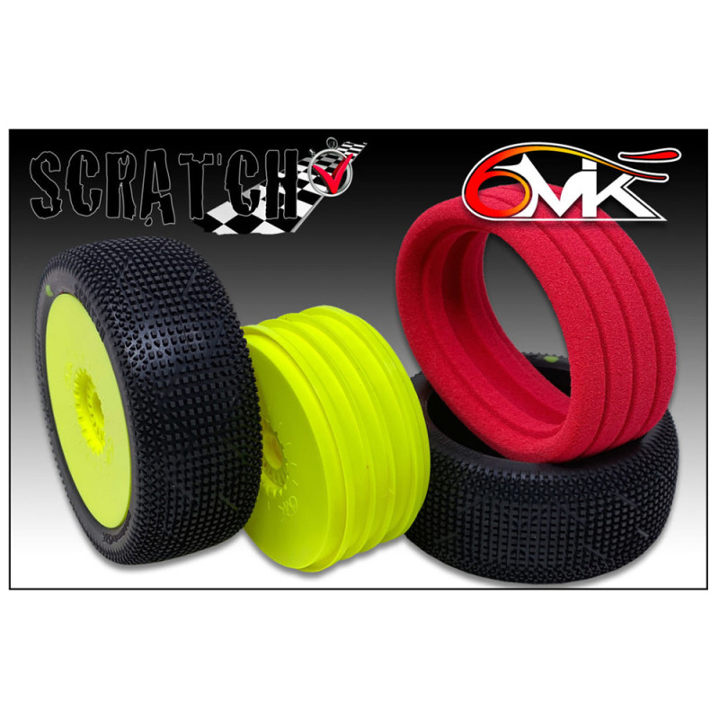 2 roues à monter Buggy, Scratch (gomme 0/18° et jantes jaunes) - 6MIK TKUY170018 - 1/8