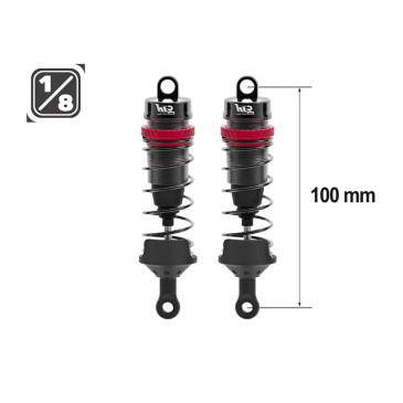 2 Amortisseurs 100mm Big Bore 16mm + Kit ressorts (H/M/S) - HOBBYTECH HTR-508100 - 1/8