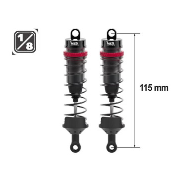 2 Amortisseurs 115mm Big Bore 16mm + Kit ressorts (H/M/S) - HOBBYTECH HTR-508115 - 1/8