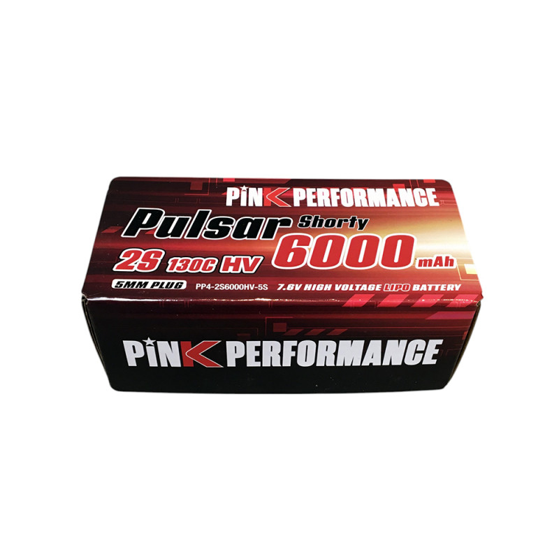 Batterie Pulsar Shorty LiPo 2s 7.6V 6000mAh 130C (5mm) - PINK PERFORMANCE PP4-2S6000HV-5S