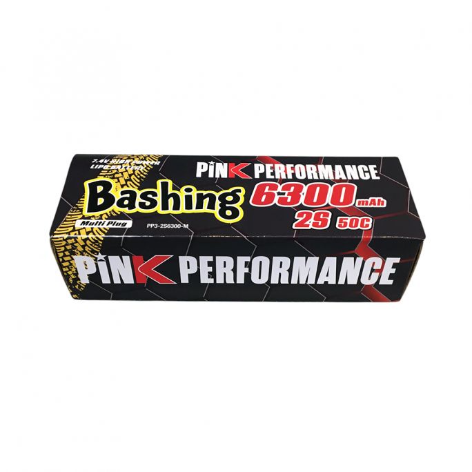 Batterie LiPo 2s 7.4V 6300mAh 50C multi-connecteurs BASHING - PINK PERFORMANCE PP3-2S6300-M