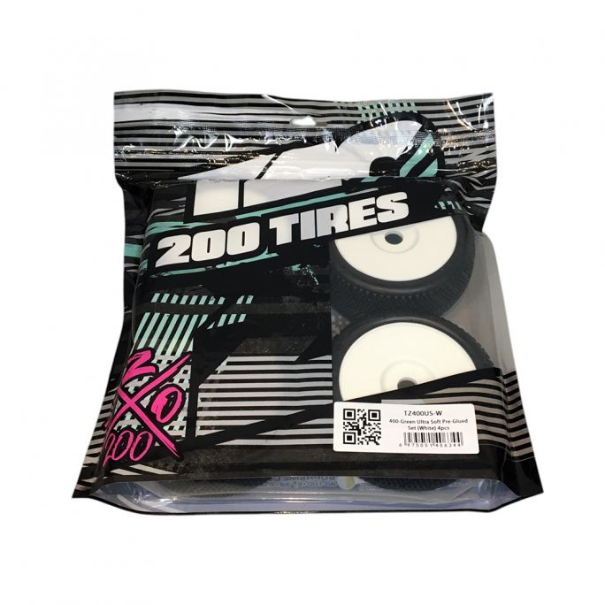 4 Roues montées collées ULTRA SOFT (pneu TZO 400 / jante blanche) - TZO TZ400US-W