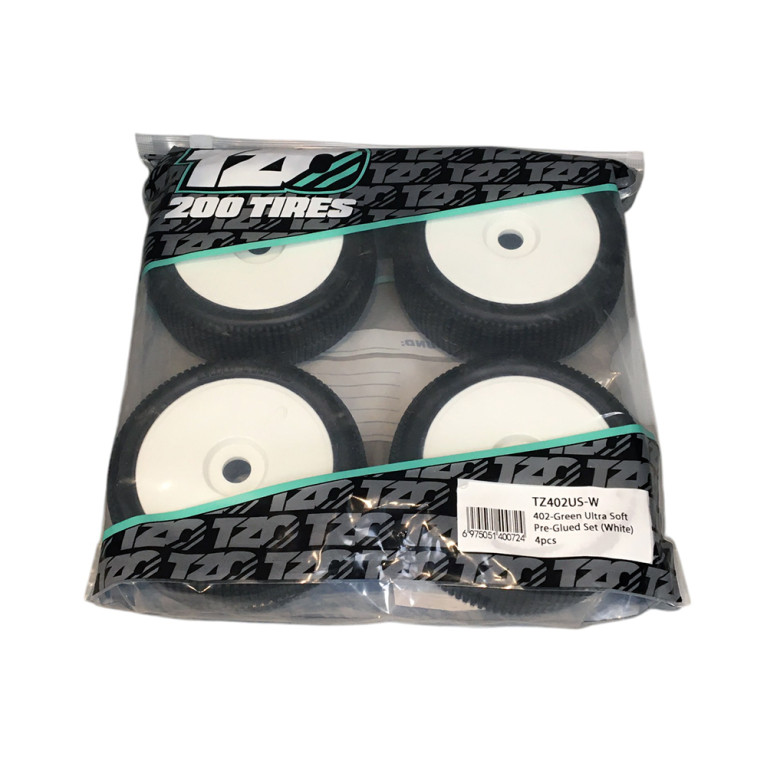 4 Roues montées collées ULTRA SOFT (pneu TZO 402 / jante blanche) - TZO TZ402US-W