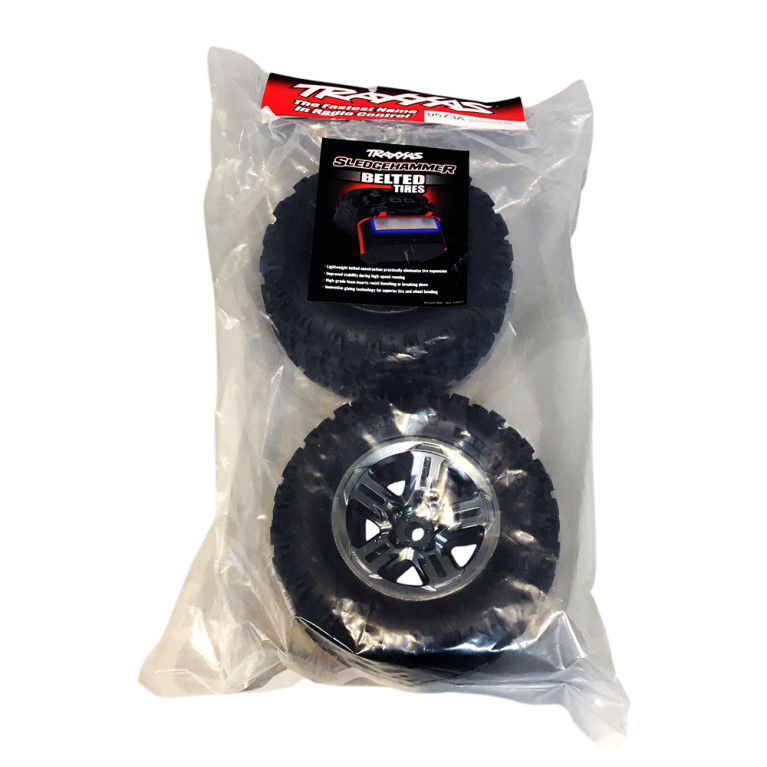 2 Roues montées collées SLEDGEHAMMER (pneu + jante chromée) - TRAXXAS 9573A - 1/10