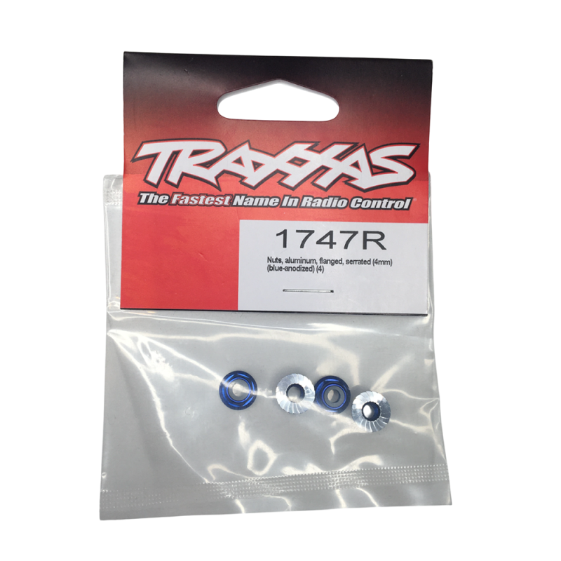 Écrous nylstop 4mm aluminium bleu (x4) - TRAXXAS 1747R