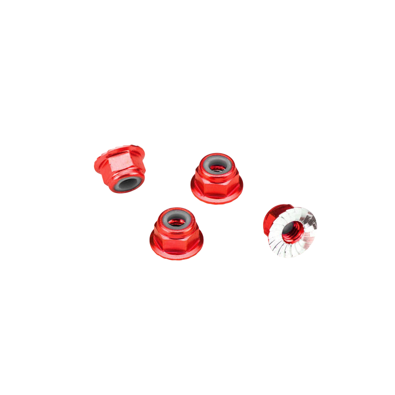 Écrous nylstop 4mm aluminium rouge (x4) - TRAXXAS 1747A