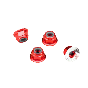 Écrous nylstop 4mm aluminium rouge (x4) - TRAXXAS 1747A