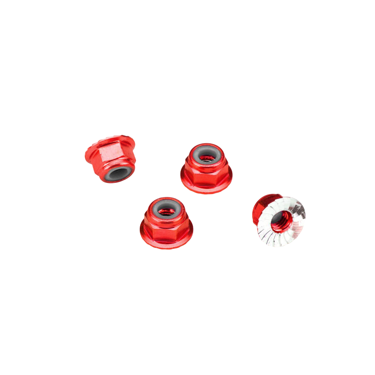 Écrous nylstop 4mm aluminium rouge (x4) - TRAXXAS 1747A