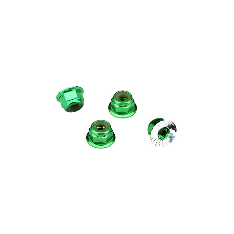 Écrous nylstop 4mm aluminium vert (x4) - TRAXXAS 1747G