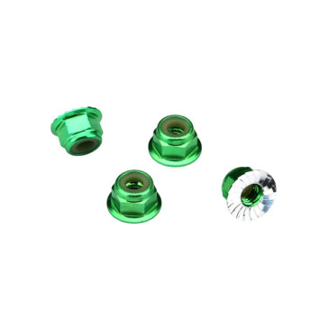 Écrous nylstop 4mm aluminium vert (x4) - TRAXXAS 1747G