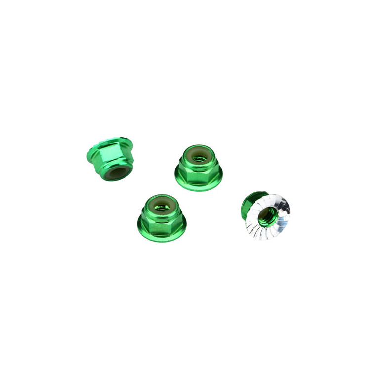 Écrous nylstop 4mm aluminium vert (x4) - TRAXXAS 1747G