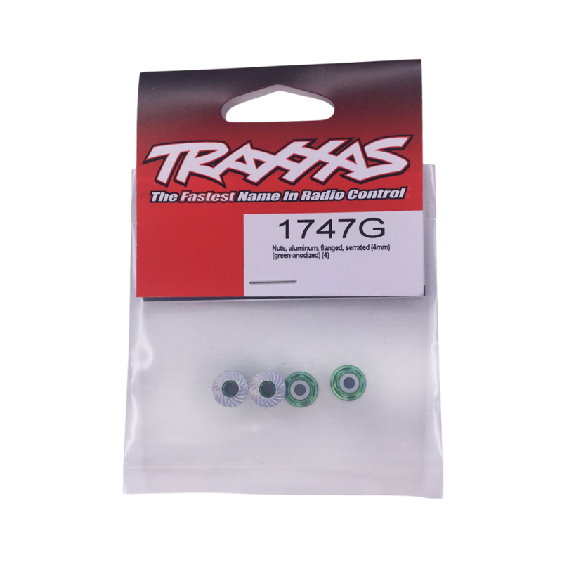Écrous nylstop 4mm aluminium vert (x4) - TRAXXAS 1747G