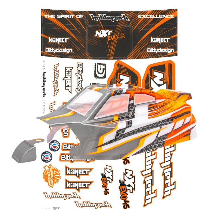 Carrosserie NXT EVO 4S Orange Fluo + Stickers - HOBBYTECH NA-293-NC