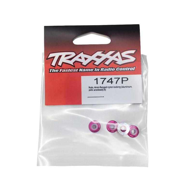 Écrous nylstop 4mm aluminium Rose (x4) - TRAXXAS 1747P