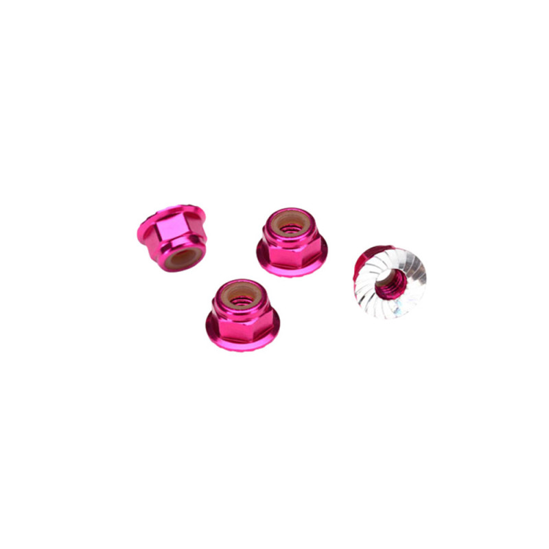 Écrous nylstop 4mm aluminium Rose (x4) - TRAXXAS 1747P