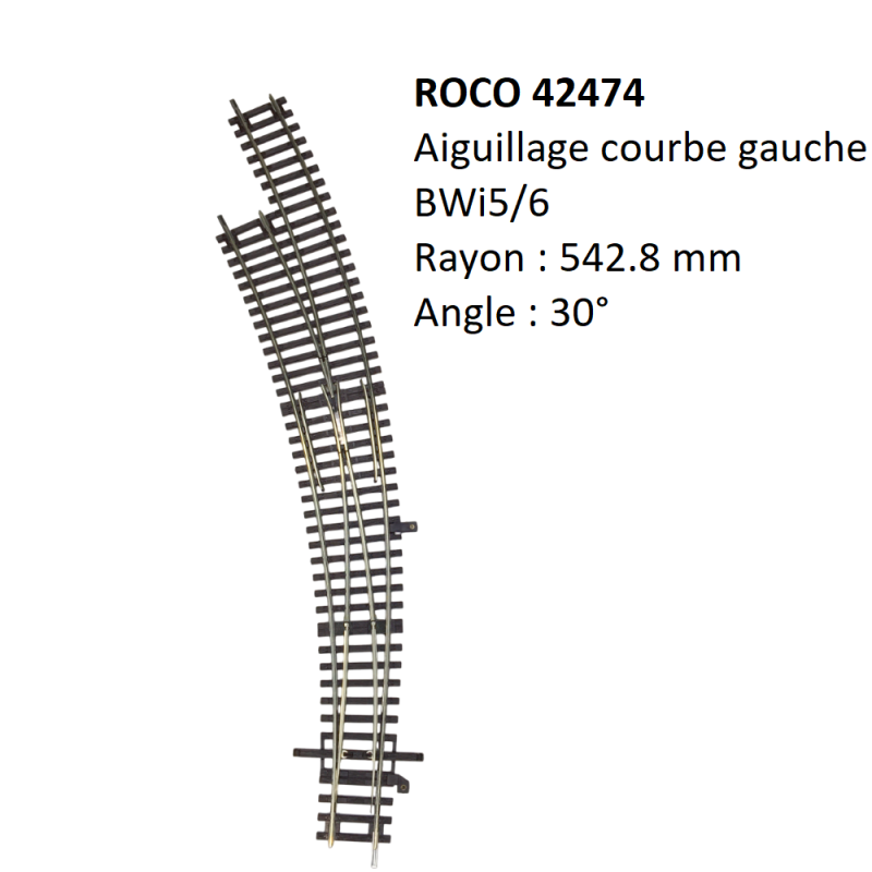 Aiguillage Courbe gauche, BWI5/6 - ROCO 42474 - HO 1/87