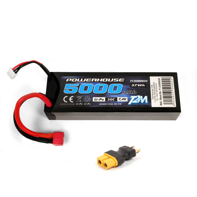 Batterie LiPo 2S 7.4V 5000 mAh + adaptateur - T2M T1350002C