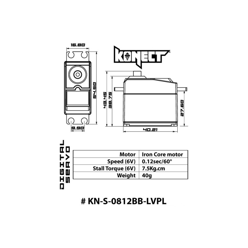 Servo digital 15Kg-0.12s-6V - KONECT KN-S-1512BB-LVMG