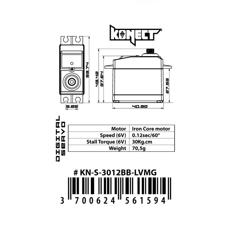 Servo digital 30Kg-0.12s-6V - KONECT KN-S-3012BB-LVMG
