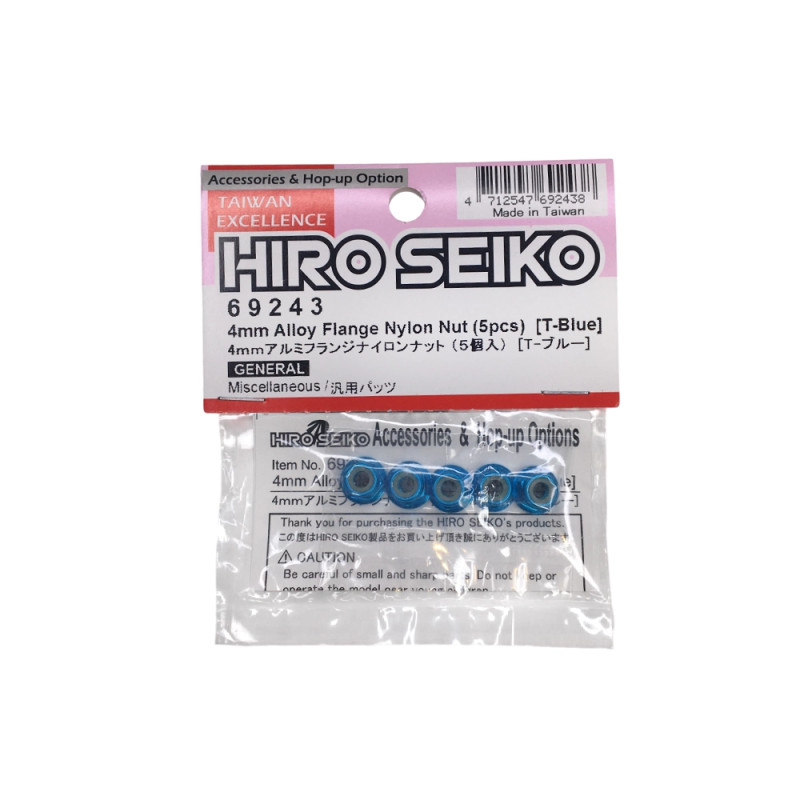 Écrous épaulés nylstop 4mm - Bleu - HIRO SEIKO 69243