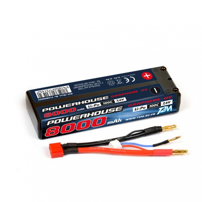 Batterie Li-Po 2S 100C powerhouse 8000 mAh, 7.6V - T2M T1380002C